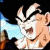 Pixelated anime character with black hair and orange clothing, mouth open in a shout, blue background with white highlights, three views of the same frame.