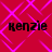 Red background with pink diamond lattice pattern and four identical black text instances of 'kenzie' arranged in a
