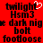 Red background with black pixelated text reading 'twilight', 'Hsm3', 'e dark nigre', 'bolt', 'footloose' and a white heart symbol above 'twilight' on the left side.