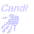 Pixelated 'Candi' text appears in four color variations above two jellyfish and hand icons in a