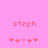 Pink background with 'steph' text and heart symbols; left side has five hearts, right side shows one heart changing color from light to dark pink.