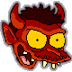 Two identical pixelated devil heads with red skin, yellow eyes, and horns on a gray background.