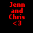 Red pixelated text on black background reads "Jenn and Chris <3" with two identical frames showing slight horizontal shift in the heart symbol.