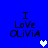 Blue background with black text reading "I Love OLIVIA" and a white heart icon that changes color to light blue across frames.