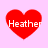 Four red heart shapes on a light pink background, each containing the text "Heather" in white pixelated font.
