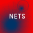 Red background with blue circular gradients and white 'NETS' text; four show varying positions of dark blue circles