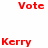 Red 'Vote' and 'Kerry' text above a blue-and-red donkey with white stars on its back, displayed in two variations.