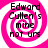 A static image with a pink and white spiral background displaying the text "Edward Cullen's mine not urs" in black pixelated font.