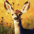 Pixelated deer head with large antlers against a warm yellow-orange background, rendered in low-resolution digital style.