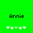 Green background with black text 'Annie' above two of white and light green pixelated plus signs