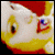 Animated icon of a yellow cartoon character with red hair, displaying sequential text changes on its body.