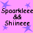 Pixelated text and star shapes on a pink background with repeated patterns of 'Spaarklee' and 'Shiinee' in black font.