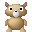 Pixelated cartoon animal character in six animated frames showing different poses and expressions on a gray background.