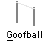 Animated sequence of a yellow figure kicking a white ball near goalposts, with text 'Goofball' below.