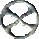 Metallic silver circular icons with interwoven X-shaped patterns, arranged in a of four and three on gray background