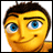 A 48x48 pixel buddy icon featuring a cartoon character with yellow skin and blue eyes on the left, transitioning to large orange text reading "BEE MOVIE" on the right in an animated contact sheet format.