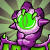 Pixelated animated buddy icon showing a purple and white magical staff with green glowing orb, displayed as two sequential frames in a contact sheet layout.