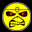 Four yellow circular icons with red eyes and angry expressions arranged in a on black background