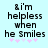 'i'm helpless when he smiles' text with pink stars on light blue background, two identical static frames shown side-by-side.