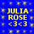 Blue background with yellow text and symbols arranged in a pattern, featuring repeated 'JULIA ROSE <3<3' text blocks