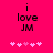 A bright pink background displays black text reading "i love JM" above a of five pixelated hearts, with the third heart slightly larger and darker than the others