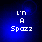 Four identical display white pixelated text 'I'm A Spazz' on a blue gradient background with subtle circular light effects