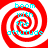 Four identical red and white spiral patterns with cyan text reading 'boom with the attitude' arranged in a