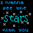 A 48x48 pixel animated buddy icon featuring a black background with blue and cyan text reading "I wanna see the Stars with you" surrounded by white star-like symbols, displayed as two identical frames in a contact sheet layout.