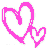 A static pixelated icon featuring two overlapping pink hearts on a transparent background, with the larger heart positioned behind and to the left of the smaller heart.