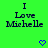 Green background with repeated text "I Love Michelle" and blue pixelated hearts in a pattern