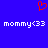 Blue background with red pixelated heart above two white 'mommy<33' text strings in pixel font.