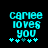 Cyan pixelated text 'carlee loves you' with five cyan stars below on black background, showing star animation