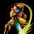 Pixelated static icon of a stylized humanoid figure with glowing eyes and motion trails against black background.