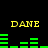 Yellow text 'DANE' appears twice above green horizontal bars on a black background, with bar heights changing across frames.