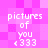 Pixelated pink background with white text reading 'pictures of you <333' in four identical quadrants.