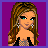 Pixel art contact sheet showing a female character's full body, torso, and legs in separate frames with pink text labels below each frame on purple backgrounds.