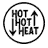Black and white pixelated circular icon with overlapping text "HOT HOT HEAT" and two arrow symbols inside a thick border, rendered in low-resolution 8-bit style.