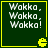 Four identical display dark green backgrounds with yellow borders, white pixelated text reading "Wokka. Wokka. Wokka!", and a small yellow Pac-Man-like icon in the bottom-right corner of each