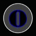 Circular icon with dark gray outer ring and blue inner circle containing a white horizontal bar that rotates clockwise through five positions.