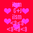 Pixelated red background with pink hearts and repeated text elements including 'ilsm', 'G+J', '<8<8', and '<8<8<8' in white. Animation shows heart shapes shifting positions across frames.