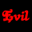 Multiple 'Evil' text icons in red, white, cyan, and green colors displayed on a black background with one gray rectangle.