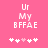 Pixelated pink background with white text 'Ur My BFFAE' and five heart symbols below, where the third heart is pink and the rest are white.