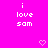 Pixelated text and heart symbols on a bright pink background with white lettering.