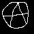A black-and-white pixelated circular icon with white lines dividing it into five irregular sections, each section filled with solid black.