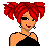 pixelated text and graphic featuring phrases like "I LOVE" in various colors, a cartoon woman with red pigtails, and repeated date stamps