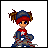 A 4x4 contact sheet of a pixel art animation featuring a cartoon girl with red hair in pigtails, wearing a blue cap and red shirt, sitting with crossed legs as text builds up frame by frame to form the phrase "AND IN THAT MOMENT SHE FELT THE LISS OF EVERYTHING".