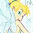 Pixelated cartoon character with blonde hair in a bun, green eyes, and a light blue dress, set against a light blue background with faint snowflake patterns