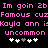 Pixelated pink text on black background with repeated phrases and two of white-and-gray plus signs