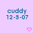 Pixelated text 'cuddy' and date '12-9-07' on light purple background with pink heart symbols.