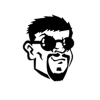 Black-and-white cartoon head with sunglasses and goatee, repeated ; text changes from 'The Truth is...' to 'I'm Howard's BITCH!' with animated sweat drops